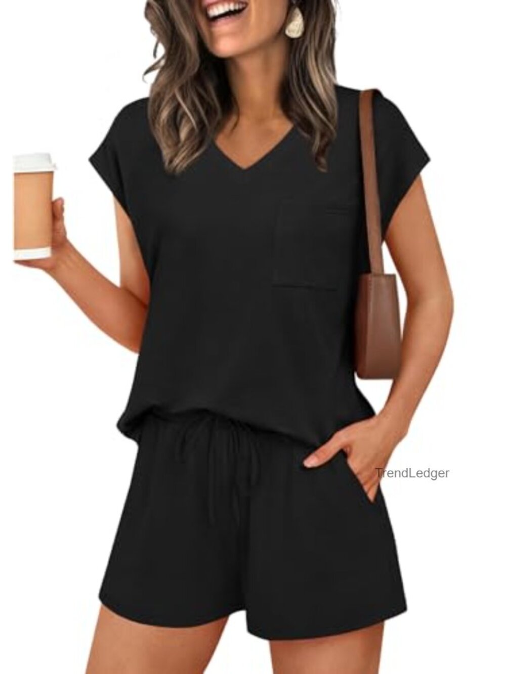 RUMIA Lounge Set Women 2-Piece Summer Pajama V-Neck Cap Sleeve